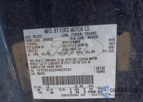 2005 Ford F-150 Fx4/Lariat/Xl/Xlt from USA, damaged, VIN 1FTPX14525NB25355